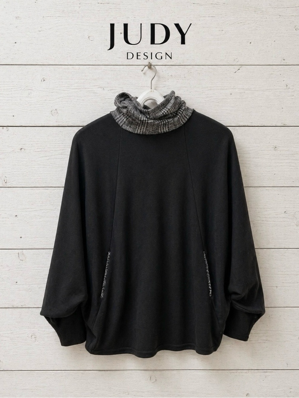 JUDY DESIGN Black Cowl Neck Top – One Size